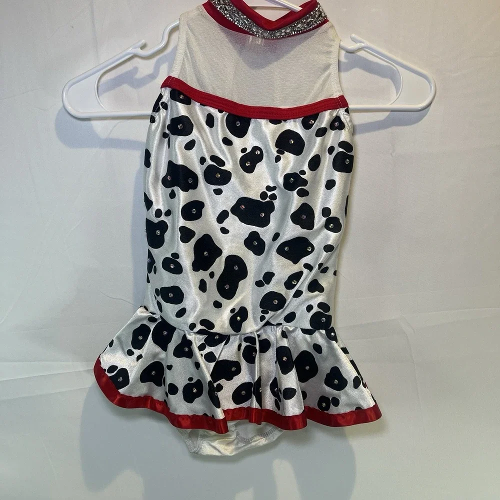 Dansco Dance Costume W/Tutu  Size MC Animal‎ Print Dalmatian Added stoned Medium